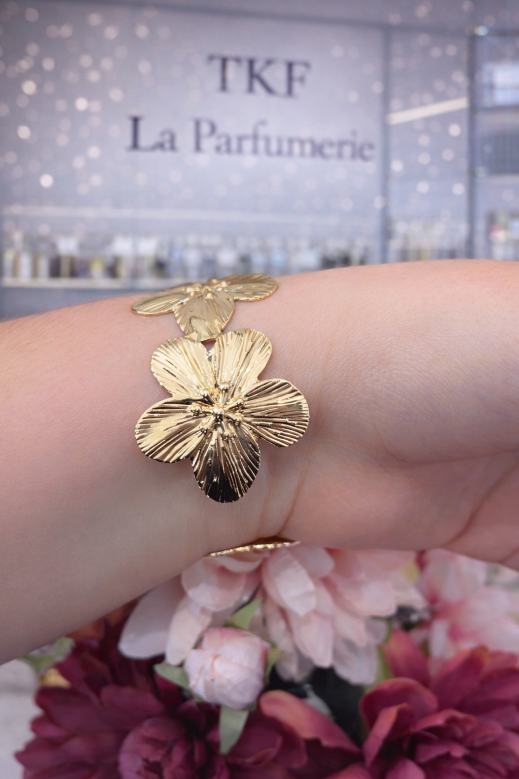 Bracelet Fleur Doré en Acier Inoxydable